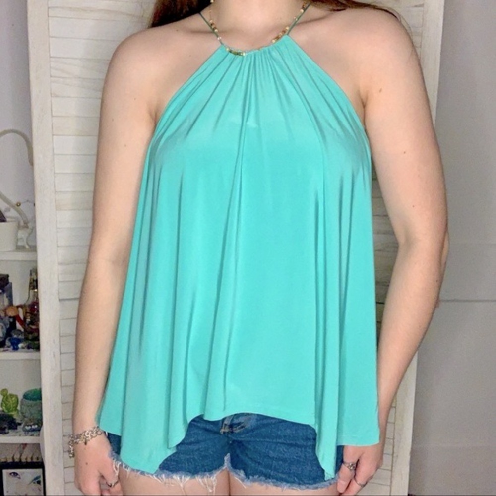 Express Teal Blue Soft and Silky Halter Cord Straps Drapey Tank Top Sz S